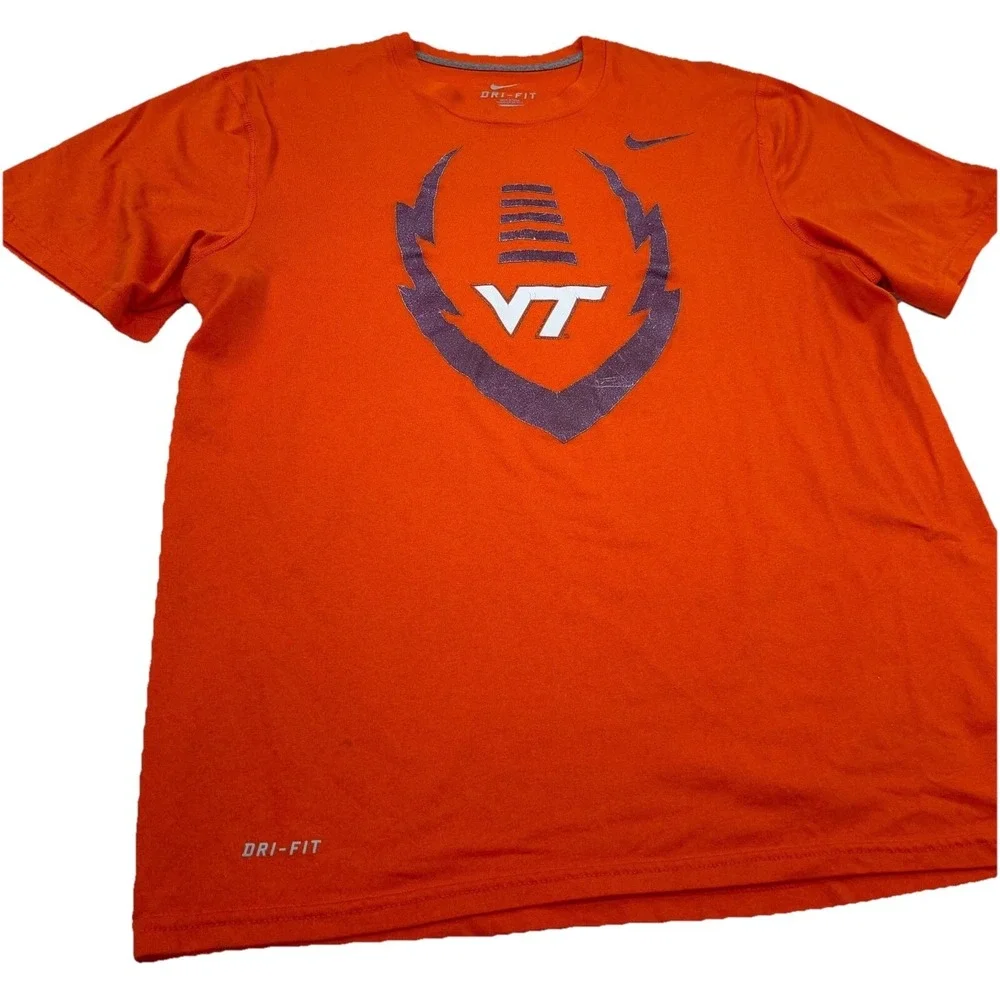 Virginia Tech Hokies Shirt Men Medium Orange Nike Dri Fit Performance Training T